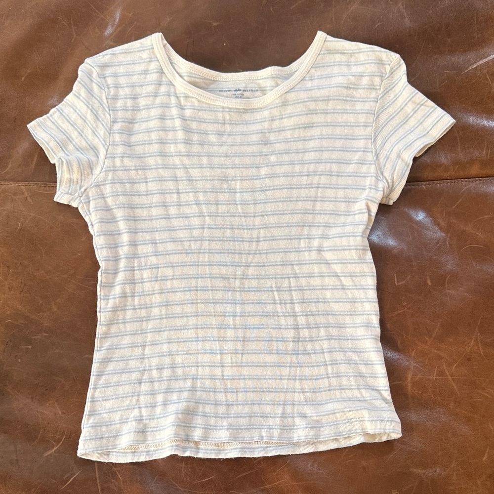 Brandi Melville cream and blue Short Sleeve T-Shirt OS Excellent